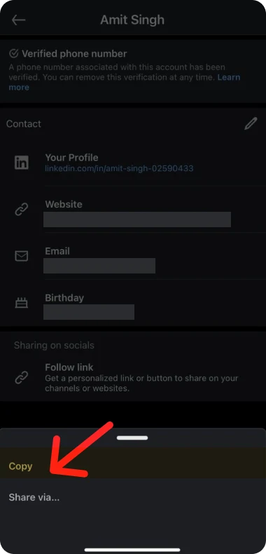 How To Find Your Linkedin Profile Url (And Why It Matters More Than You Think) 6 Copy Linkedin Url On Mobile